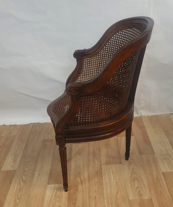 Image 1 of Gesneden houten rieten fauteuil - Lodewijk XVI stijl