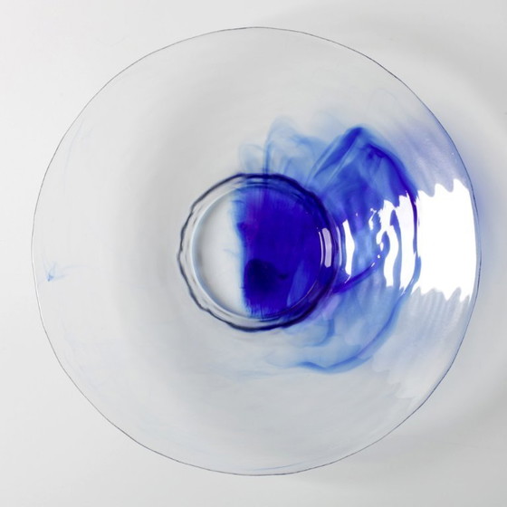 Image 1 of Vintage Blue Swirl Glass Fruit Bowl / Bormioli Rocco / Italy / 1990s