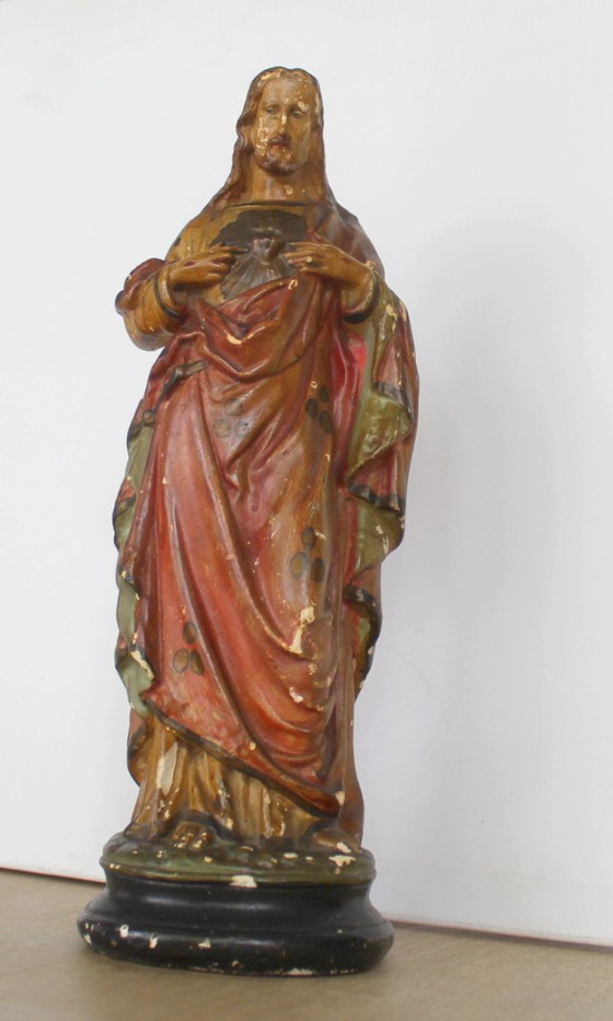 Image 1 of Devoción de Cristo al Sagrado Corazón. Antigua, 49 cm de alto.