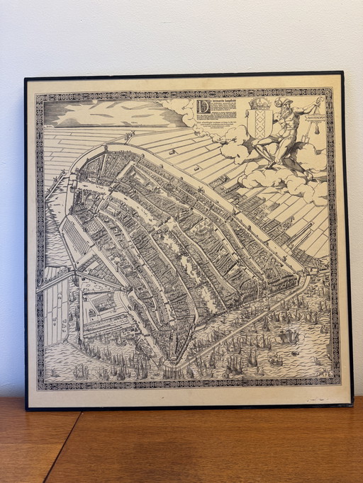 Die erste gedruckte Karte von Amsterdam von Cornelis Anthonisz., 1544. Reproduktion, 1970er-80er Jahre)