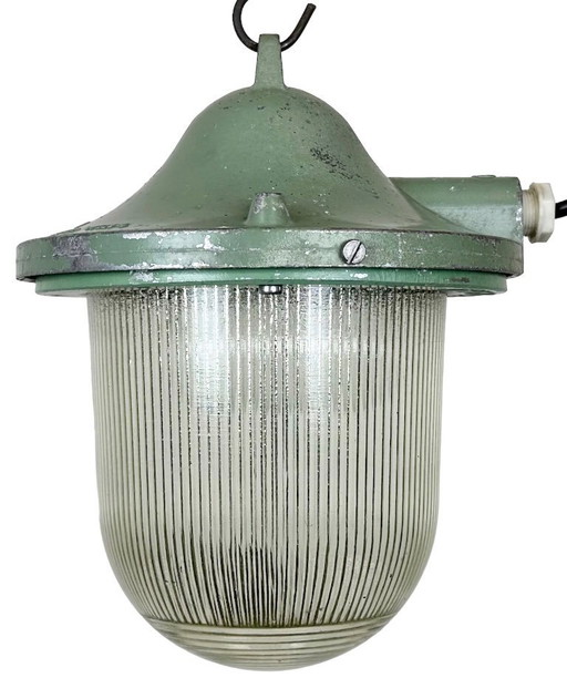 Green Industrial Bunker Light from Polam Gdansk, 1960s
