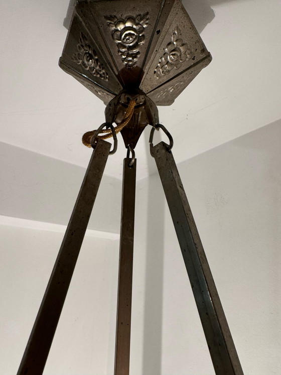 Image 1 of Art Deco kroonluchter van veelkleurig glas