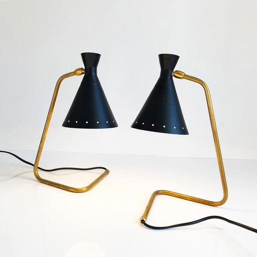  Paire de lampes à cocotte vintage en laiton et fer laqué, 1950