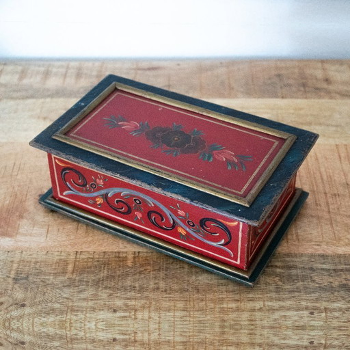 Vintage handbemalte Hindeloopen-Holzbox, friesische Volkskunst