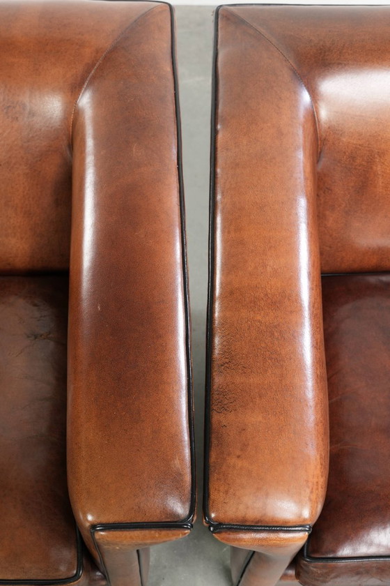 Image 1 of 2 poltrone/poltrone lounge in elegante pelle di pecora dal design Art Déco con profili neri
