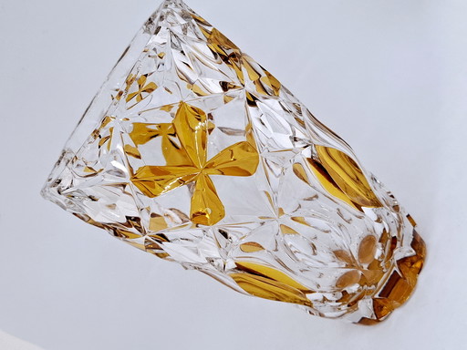 Vase Of Crystal Glass, Transparent With Amber Color