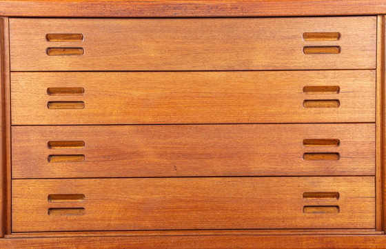 Image 1 of Enfilade danese extra lunga in teak, quercia e skai, 280 cm, di Arne Hovmand-Olsen 1960.