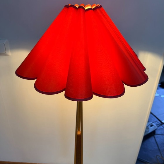 Image 1 of Scandinavian Mid-Century Floor Lamp in Teak and Brass with Original Shade