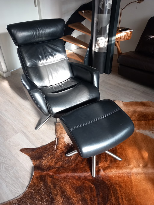 MG NORWAY ARMCHAIR BLACK LEATHER WITH OTTOMAN