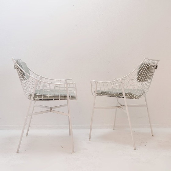 Image 1 of Set van 8 moderne witgelakte stalen fauteuils