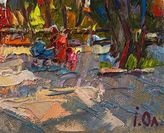 Image 1 of Original Oil Painting Summer Trees Landscape On A Walk In The Park