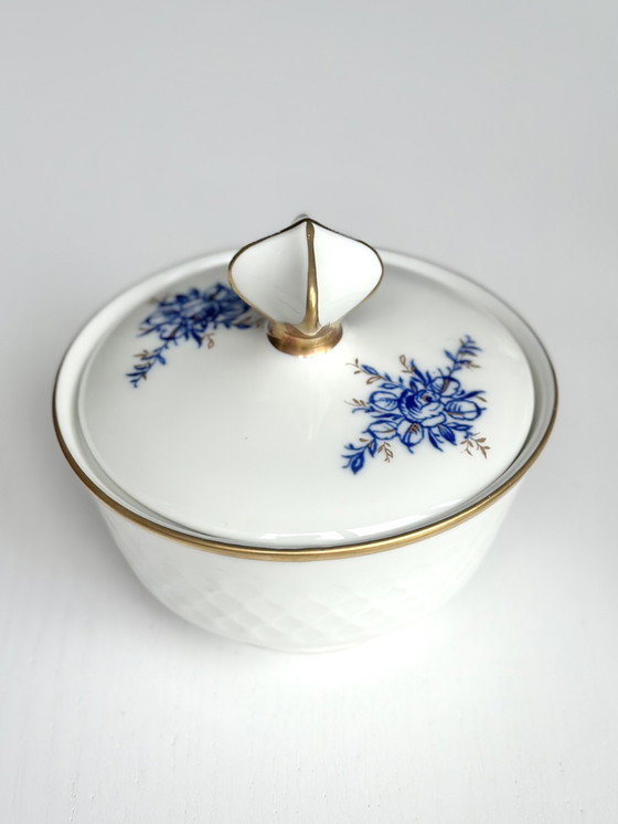 Image 1 of Fine China - Servizio in porcellana della RDT, 22 pezzi | Blu e oro, pareti sottili