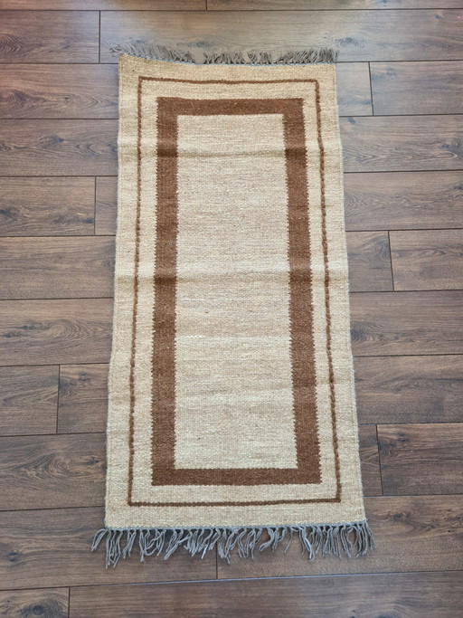 Kelima Handgeweven vloerkleed - 100% Egyptische wol Kelim - 90x160cm - Naturel