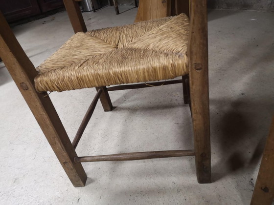 Image 1 of Pair of antique wooden straw-seated armchairs - Authentic country style
