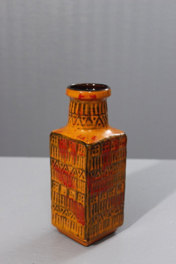 Image 1 of Vaso vintage Bodo Mans & Bay Keramik n° 70-25 arancio e rosso Germania Ovest anni '70