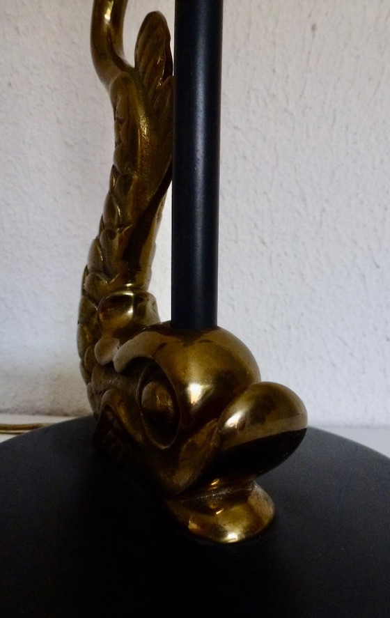 Image 1 of Table lamp with Koi Carp in brass