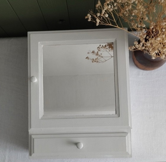 Image 1 of White Painted Wooden Medicine Cabinet - William Morris Interior Wallpaper