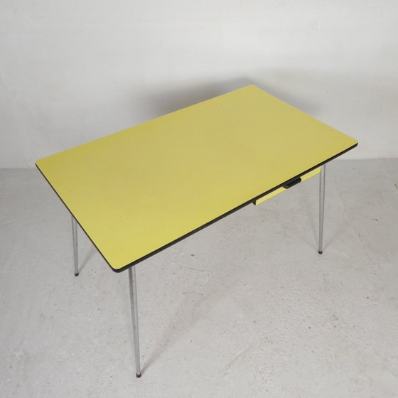 Table Formica vintage, bureau avec 2 tiroirs années 50, Tables de salle à manger, Plastique, Fer, Argenté (photo 2 sur 19)