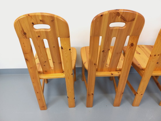 Image 1 of Suite of 4 Vintage Pine Chairs from the 70s and 80s