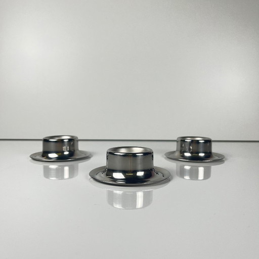 Set of 3 stainless steel egg cups, 1970