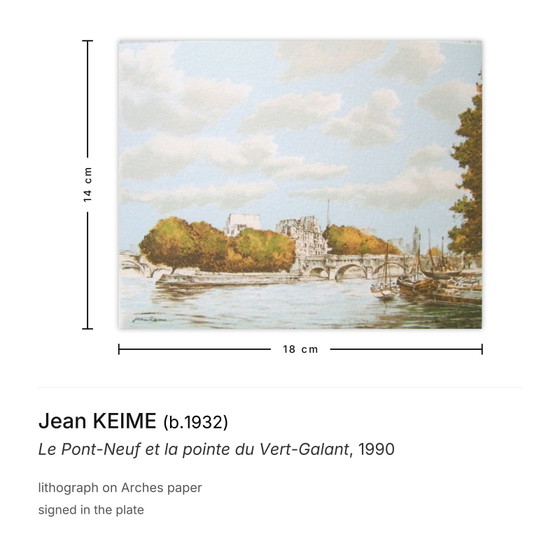Image 1 of Jean KEIME Litografía El Pont-Neuf y la Pointe du Vert-Galant 1990