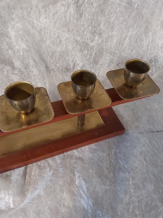 Image 1 of Portacandele vintage in teak con ottone