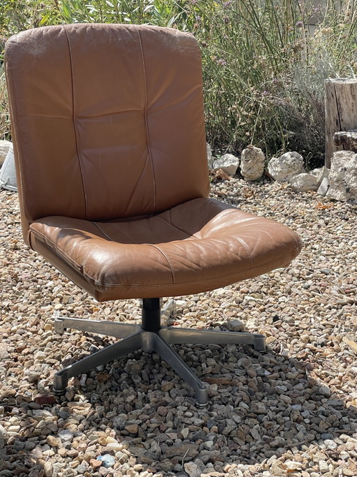 Set van 2 vintage cognac leren draaifauteuils – jaren 70 – draaistoelen, Leather, Metal (photo 2 of 10)