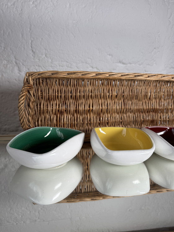 Image 1 of Service apéritif céramique et osier années 60