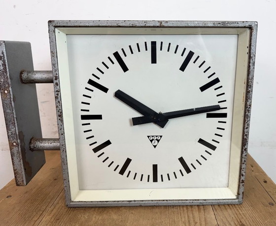Image 1 of Industrial Square Double Sided Factory Wall Clock from Pragotron, 1970s