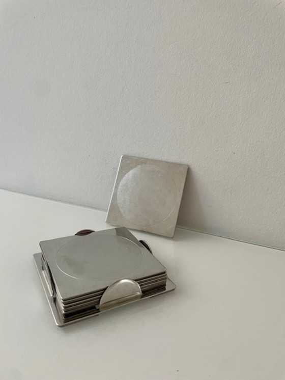 Image 1 of Ikea Groggy Vintage Coasters – Set di 6 sottobicchieri in acciaio inossidabile con supporto