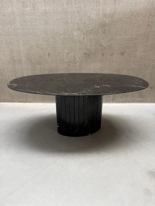 Vintage Nero Marquina Ovale Marmeren Eettafel
