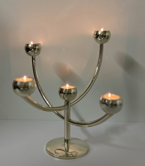 Image 1 of Vintage Spoetnik Dutch Design kandelaar Bijenkorf chroom