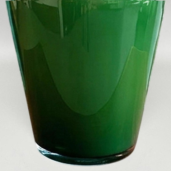 Image 1 of 1970s Italian Murano Blown Glass Emerald Green Vase by Maestro del Vetro.