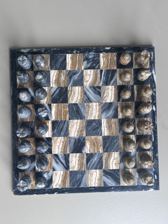 Image 1 of Vintage marble onyx solid natural stone chessboard