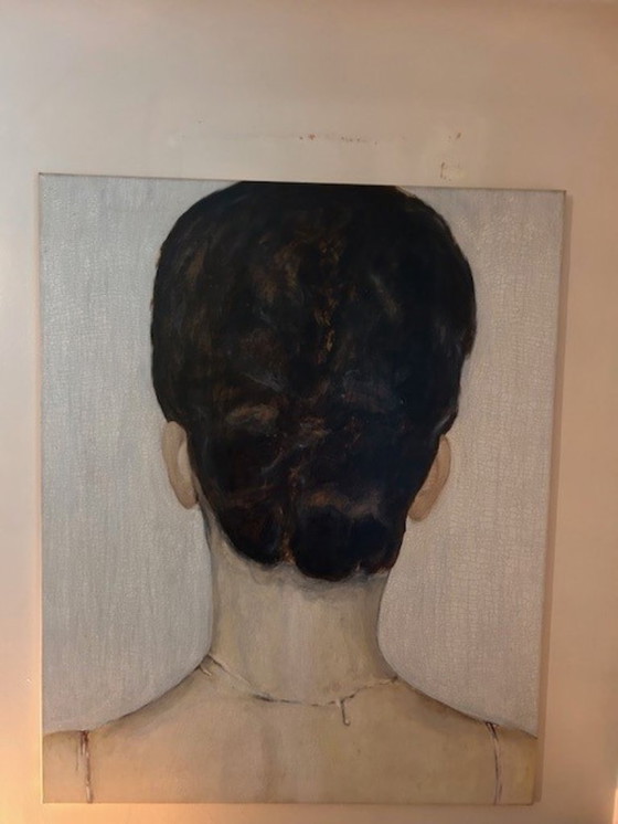 Image 1 of Título: Sin título – Mujer de espaldas Artista: Xavier Decaluwe Dimensiones: aprox. 80 x 100 cm Técnica: Óleo sobre lienzo Orige