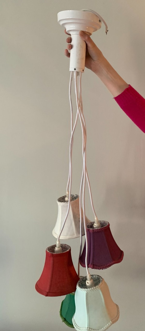 Image 1 of Suspension au design vintage exceptionnel - 5 abat-jour - Culot E14