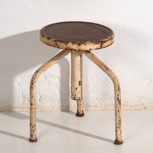 Sgabello industriale con patina bianca (c.1950) #7