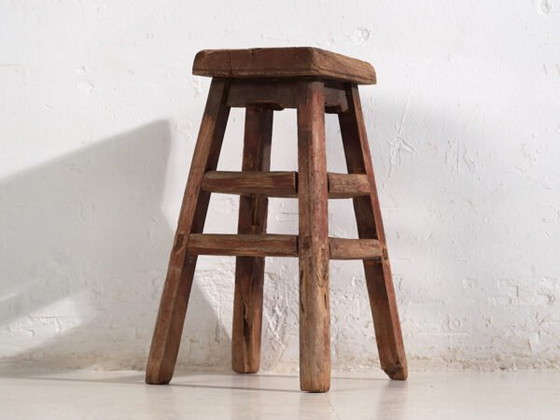 Kleiner antiker Hocker (ca. 1900) #7, Holz, Braun, Rustic (Foto 11 von 34)