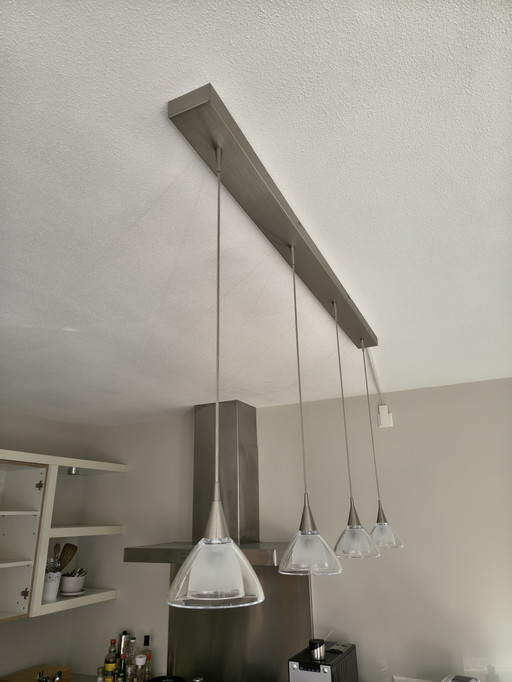 Hanglamp Varanasi, 4 led, nikkel en glas