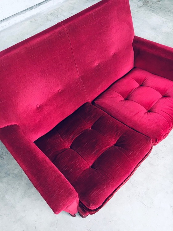 Image 1 of Hollywood Regency Style Fuchsia Velvet 2 Seat Sofa with fringe 1960's