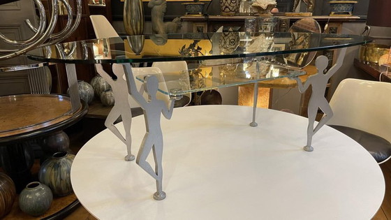 Antropomorfe Salontafel in Gelakt Metaal en Glas, Jaren 80 – Koffietafelboeken, Metal (photo 3 of 5)