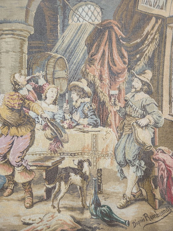 Französischer Gobelin Wandteppich "Jolly Men" Tavern/ Pub Scene "D'apres Rembrandt" Motiv Von Rembrandt In (photo 13 of 30)