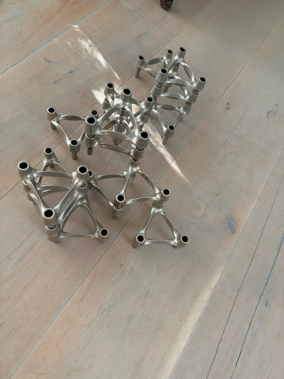 Bougeoirs vintage stoff nagel, stoff nagel kandelaars, Bougeoirs et chandeliers, Métal, Chrome, Argenté (photo 3 sur 5)