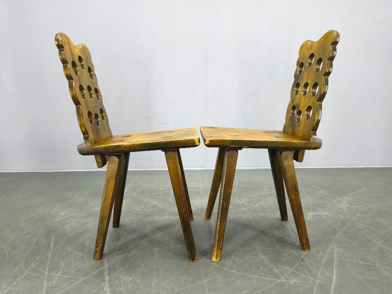 Image 1 of Set of 3 Brutalist Wooden Chairs, Czechoslovakia, 1950s