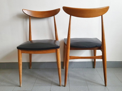 SET VAN 4 VINTAGE SCANDINAVISCHE STOELEN JAREN 60 BEUKEN ZWART SKAI 60S 1960S 60s