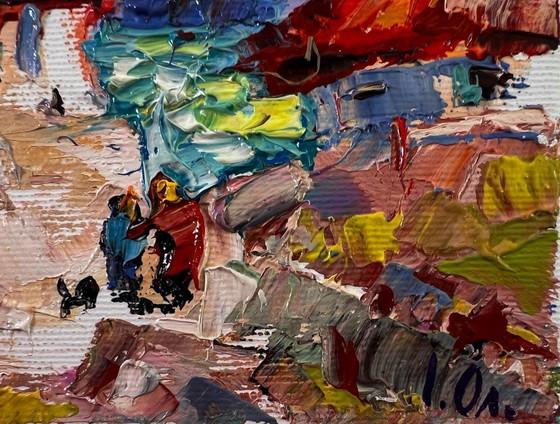 Image 1 of Original Oil Painting Rural Houses Landscape Village Memories