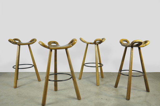 Special Vintage Brutalist Spanish Marbella Bar Stools, 1970 Spain