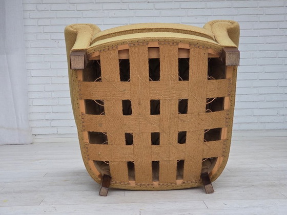 Image 1 of Dänischer Relaxsessel aus den 1960er Jahren, originaler hellgrüner Möbelwollbezug.