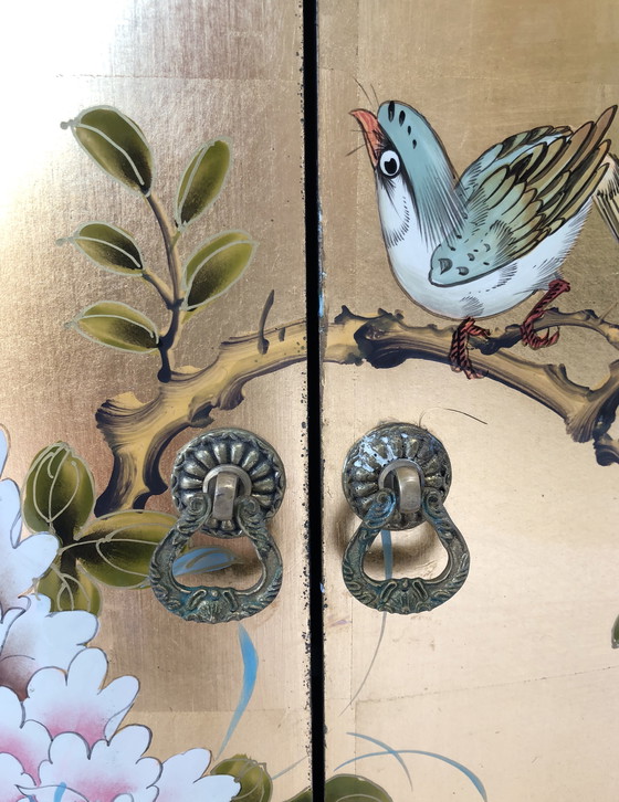 Image 1 of Unique Chinese Halfround Cabinet with Birds