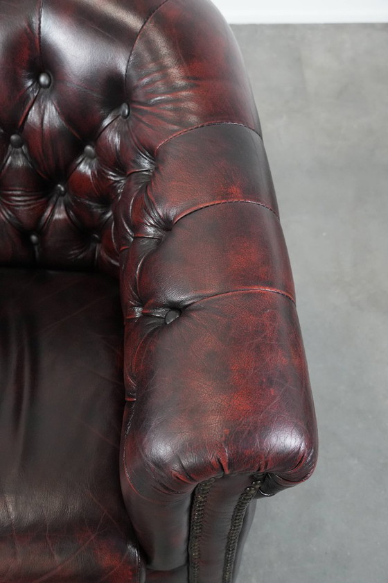 Image 1 of Fauteuil club Chesterfield en cuir de vachette de style anglais classique